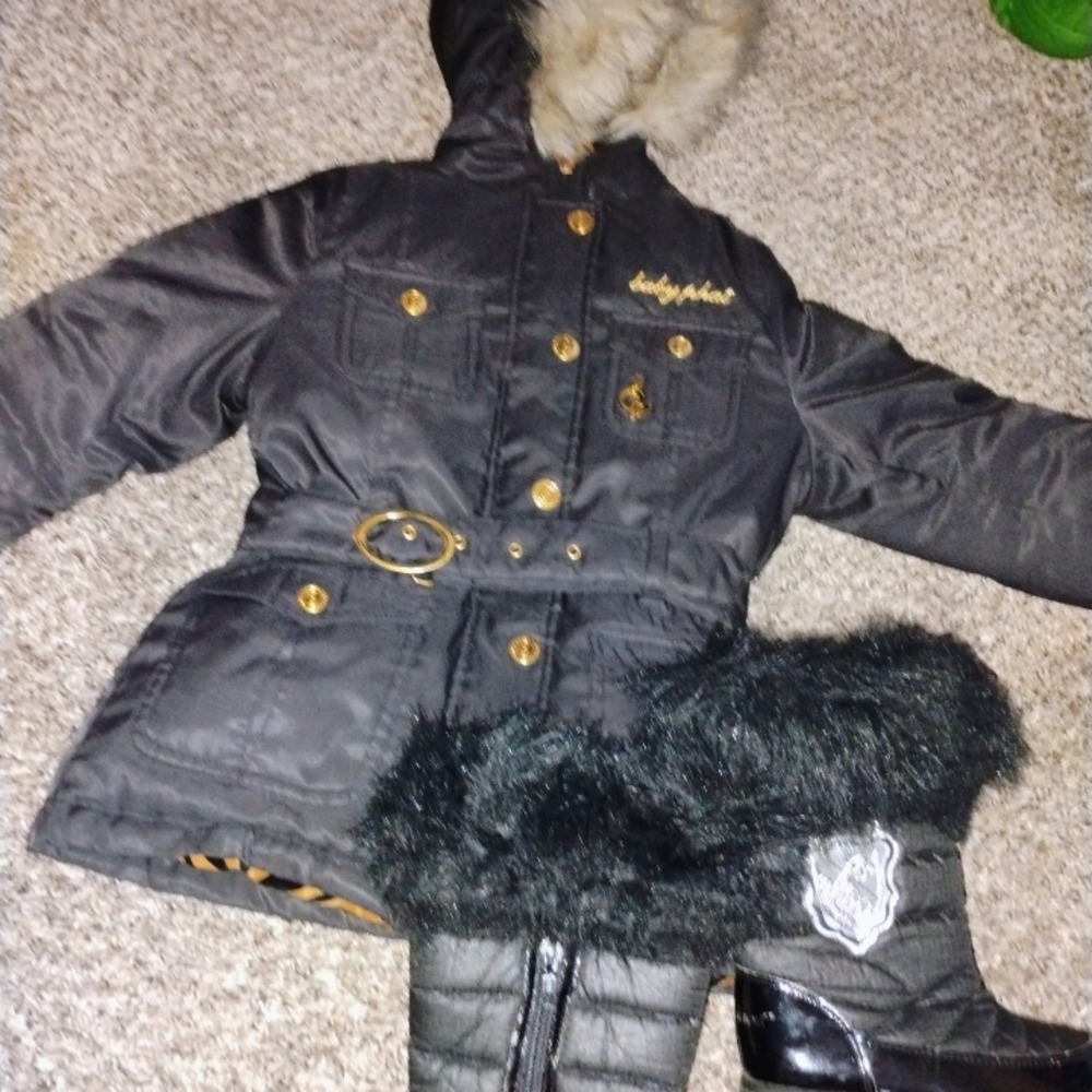 Baby Phat Black Puffer Jacket with Gold Accents